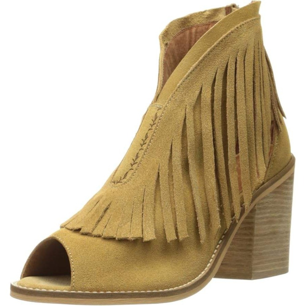 Musse & Cloud Galia Tan Suede Fringe Peep Toe‎ Ankle Boots- Size 7